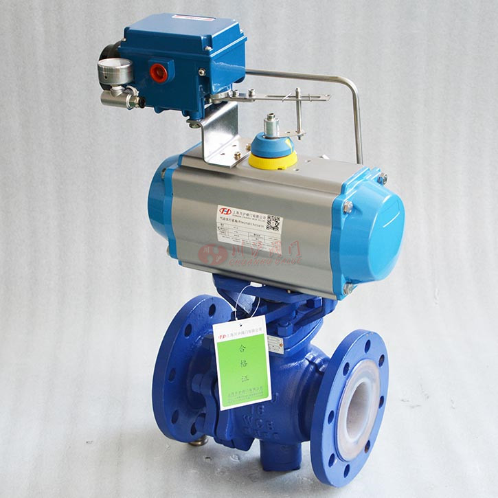 氣動(dòng)V型襯氟調(diào)節(jié)球閥實(shí)物圖